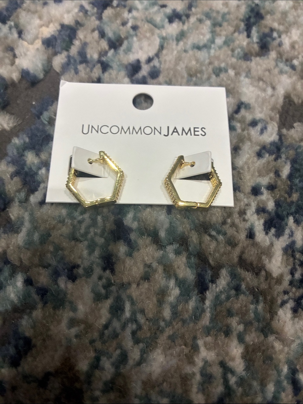 Uncommon James Gold Textured Hexagon Hoop Studs
